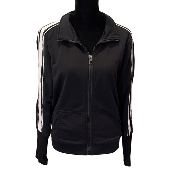 vintage black and white striped zip up hoodie y2k russian retro 80s workout - Picture 1 of 9